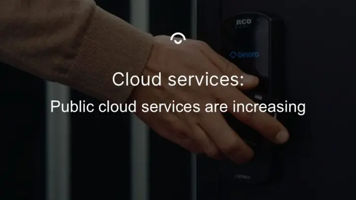 Article image: A person verifies their identity to enter the server room. Text: Public cloud services are increasing