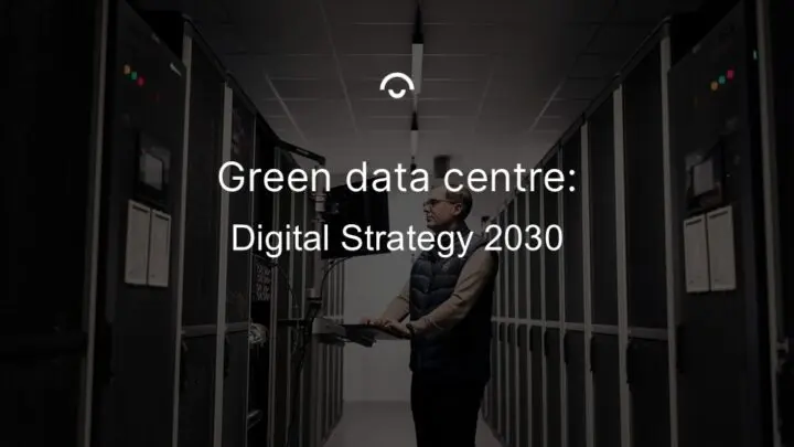 Article image: A person working at a computer in Binero's server hall. Text: Digital Streategy 2030