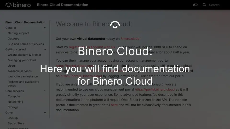 omslagsbild med text artikel Documentation for Binero Cloud