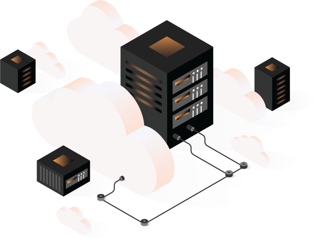 Illustration. Computer cloud and data servers. Illustration. Datormoln och dataservrar.