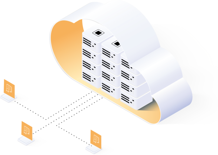 Illustration of a cloud with servers in it. Illustration av ett moln med servrar i.
