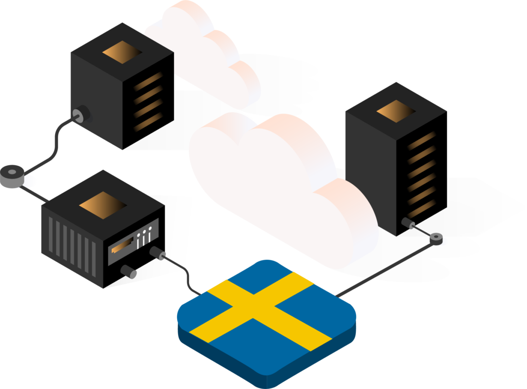 Illustration with cloud, servers and Swedish flag. Illustration med moln, servrar och svensk flagga.