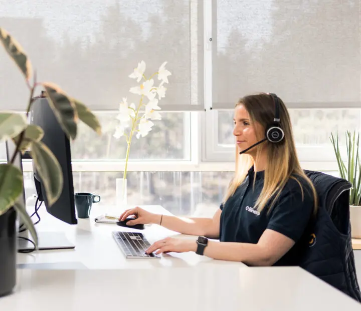 Happy customer service representative at work