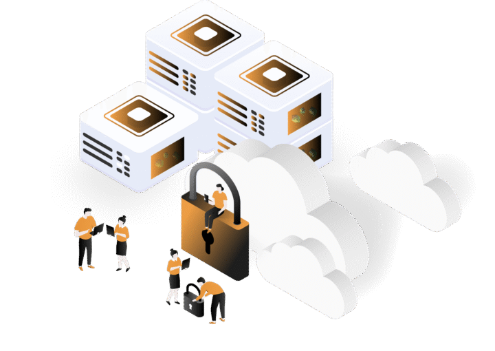 Illustration of technicians working with security in an IT environment