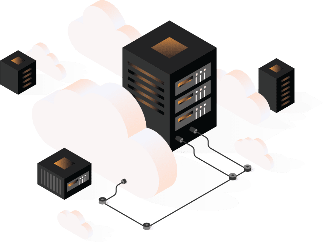 Illustration. Computer cloud and data servers. Illustration. Datormoln och dataservrar.