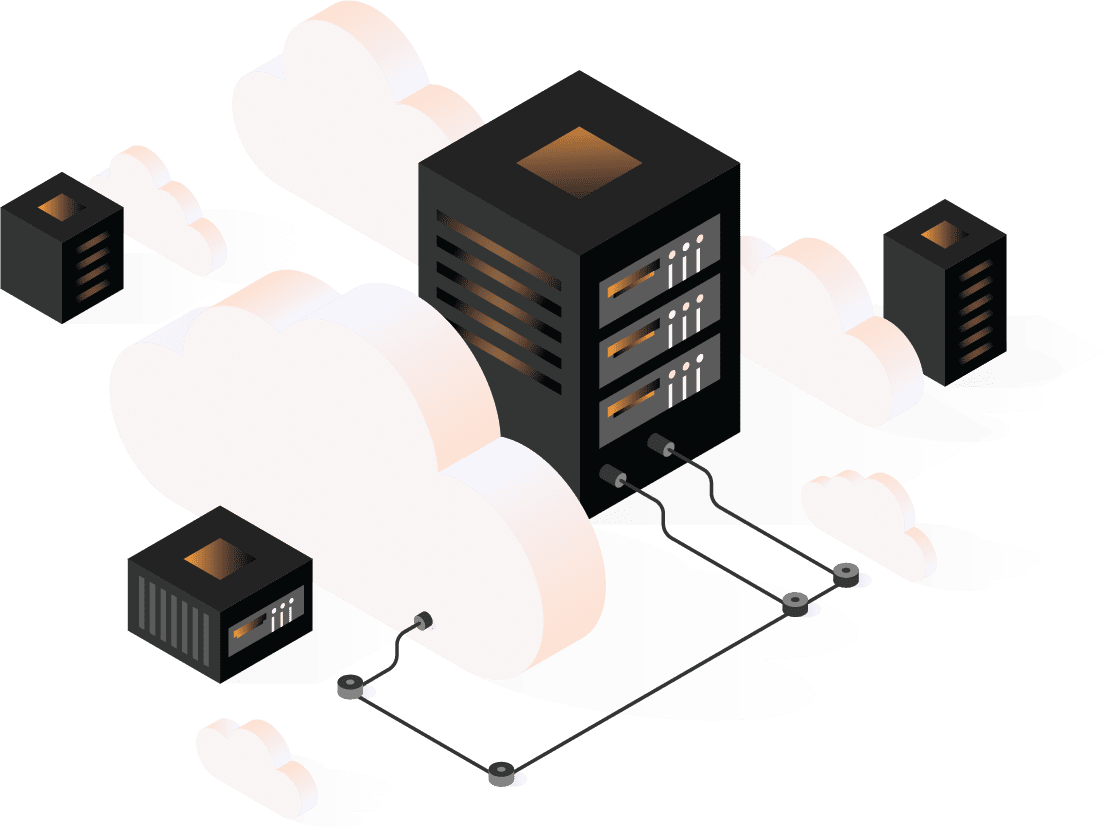 Illustration of computer cloud and data servers.