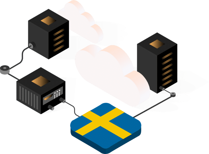 Data servers connected to a Swedish flag. Dataservrar anslutna till en svensk flagga.