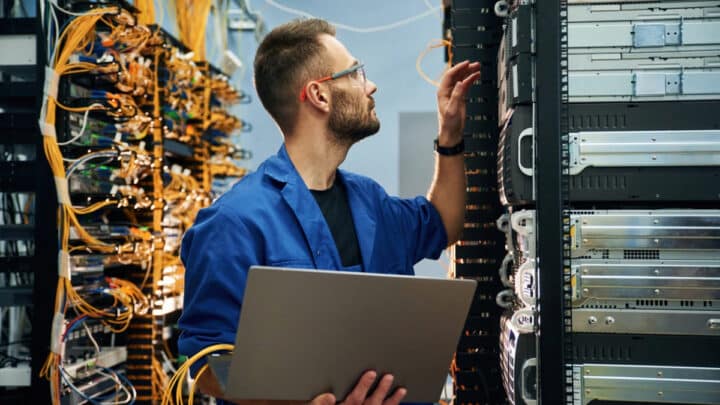 A technician in a server room.