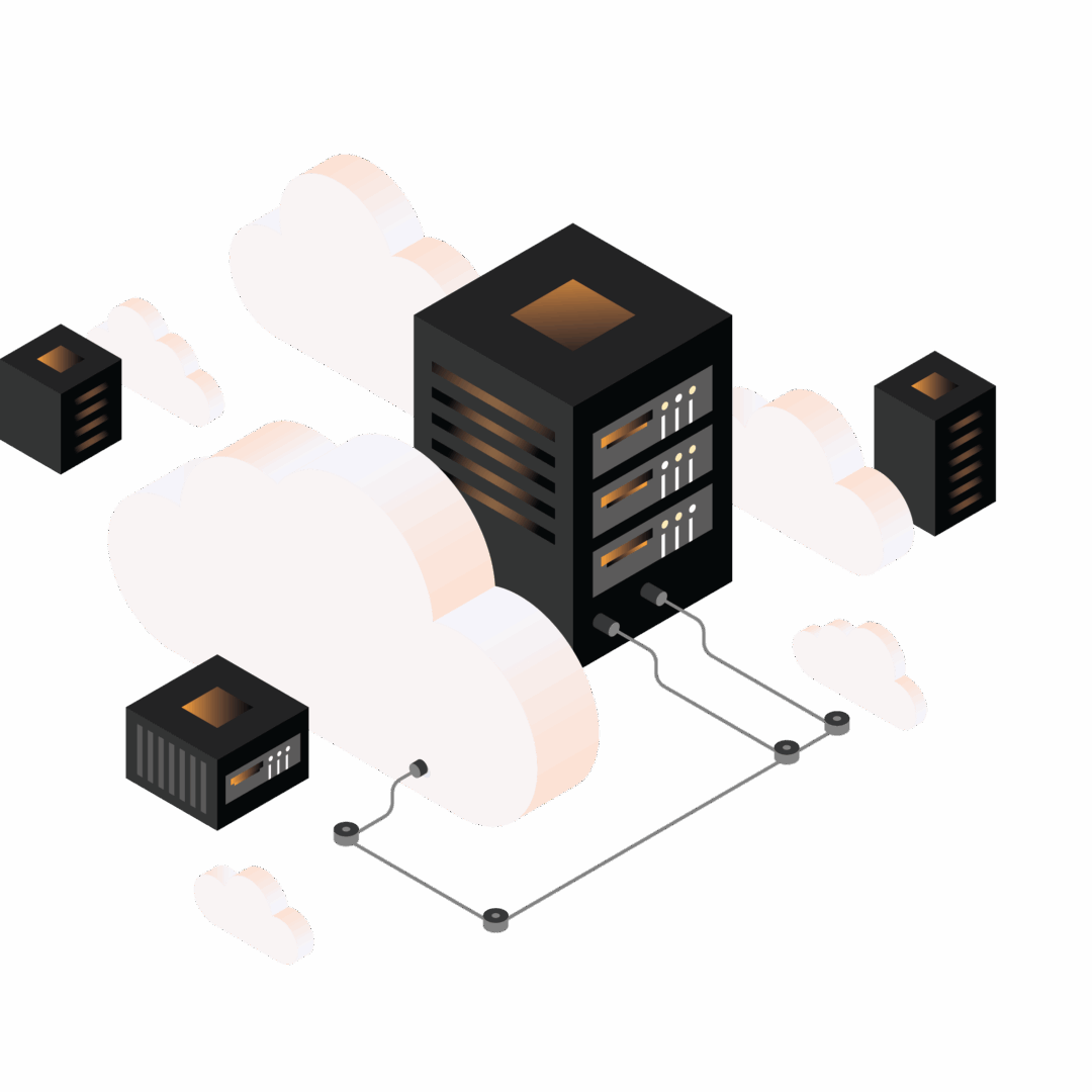 Illustration of public cloud with clouds connected to computer servers