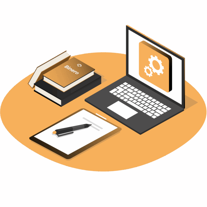 Illustration of a laptop, books and a notepad