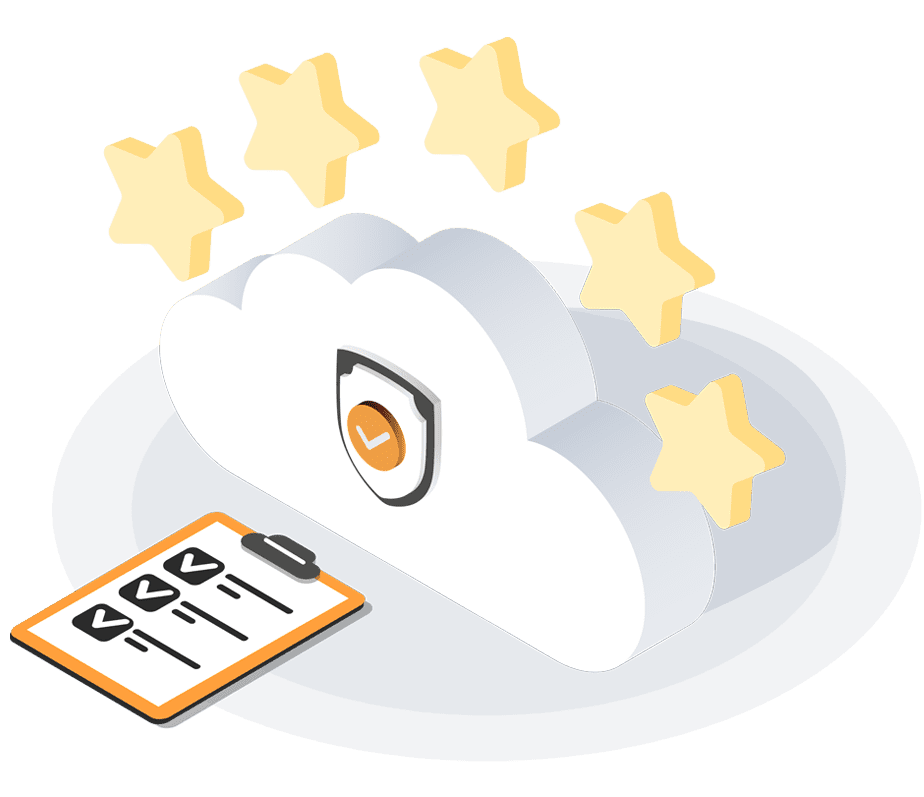 Illustration of five-star cloud with checklist