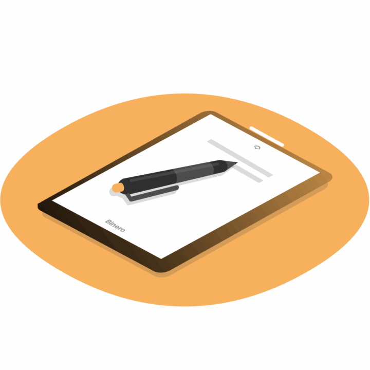 Notepad with Binero documents and a pen